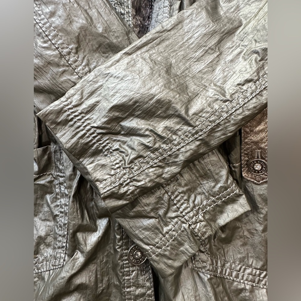 Societa Rare Vintage Women’s Metallic Coat with Leather Garn. Size 38, Italy Y2K - Picture 11 of 14